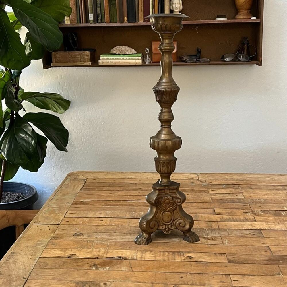 Antique Brass Ornate Candle Holder 23" Tall Baroque Style - Picture 8 of 12